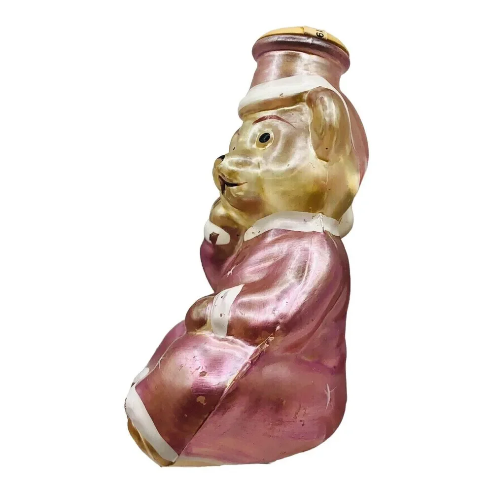 VTG Teddy Bear Frosted Metallic Pink Glass Merck Old World Christmas Light Cover